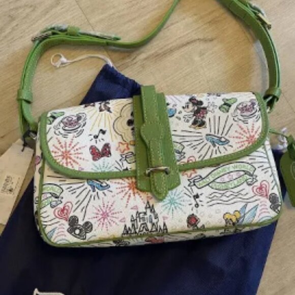 DISNEY PARKS GREEN SKETCH CROSSBODY PURSE DOONEY & BOURKE 10TH ANNIVERSARY